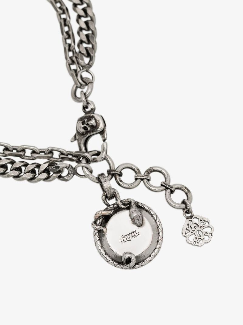 Silver Tone Snake Medallion Bracelet