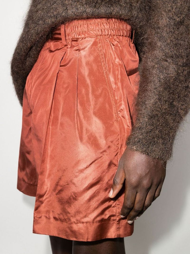 Brown Silk Taffeta Bermuda Shorts