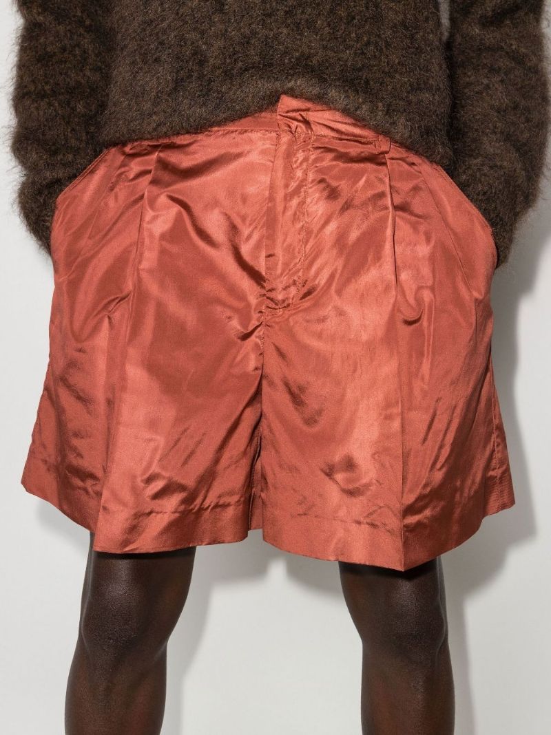 Brown Silk Taffeta Bermuda Shorts