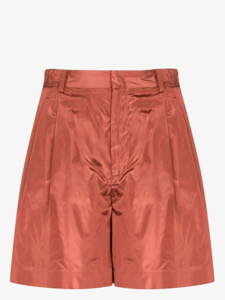 Brown Silk Taffeta Bermuda Shorts
