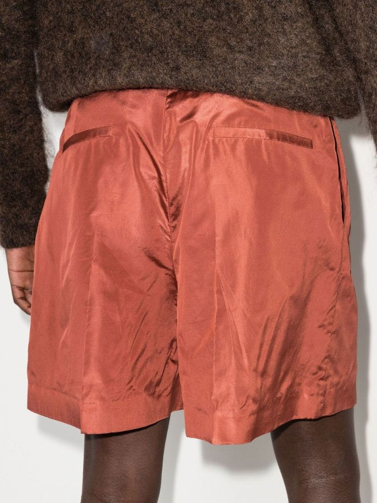 Brown Silk Taffeta Bermuda Shorts