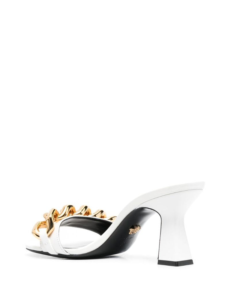 White Medusa Chain Leather Mules