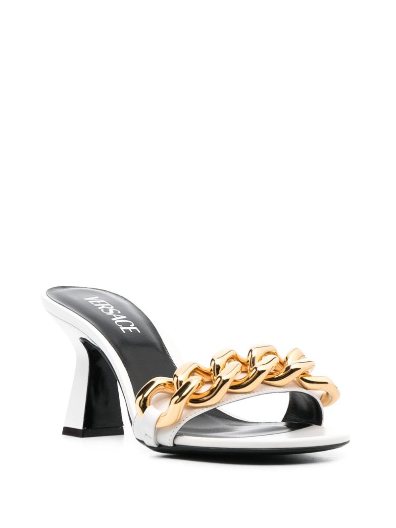 White Medusa Chain Leather Mules