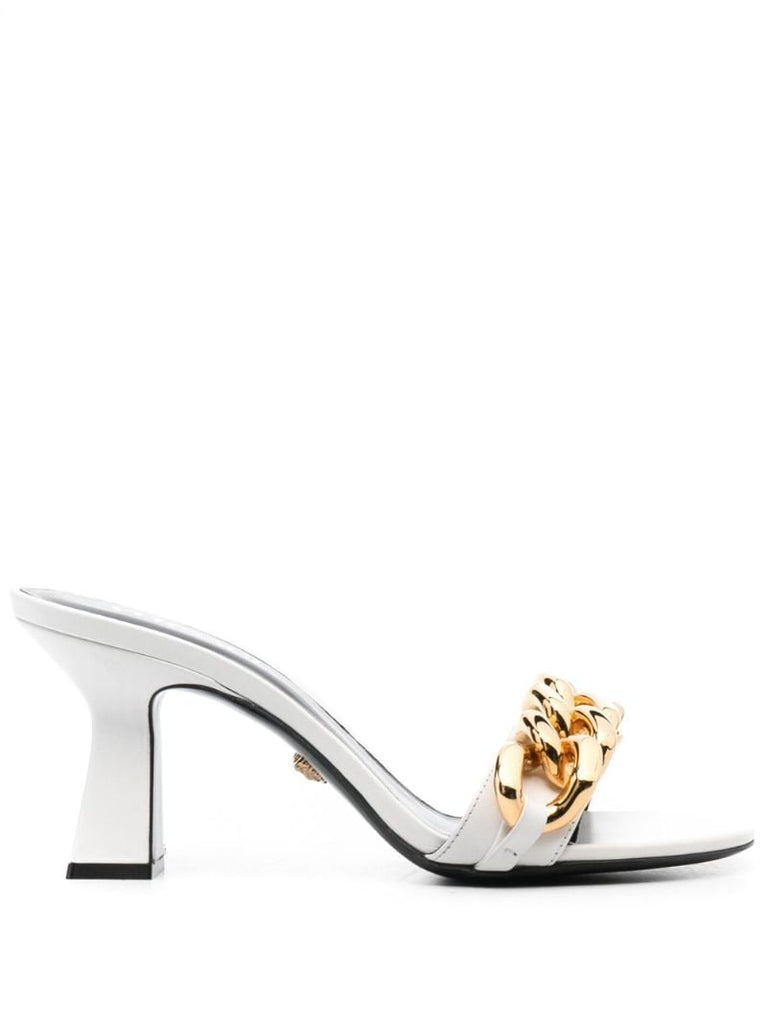White Medusa Chain Leather Mules