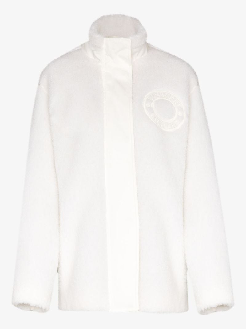 White Embroidered Logo Fleece Jacket