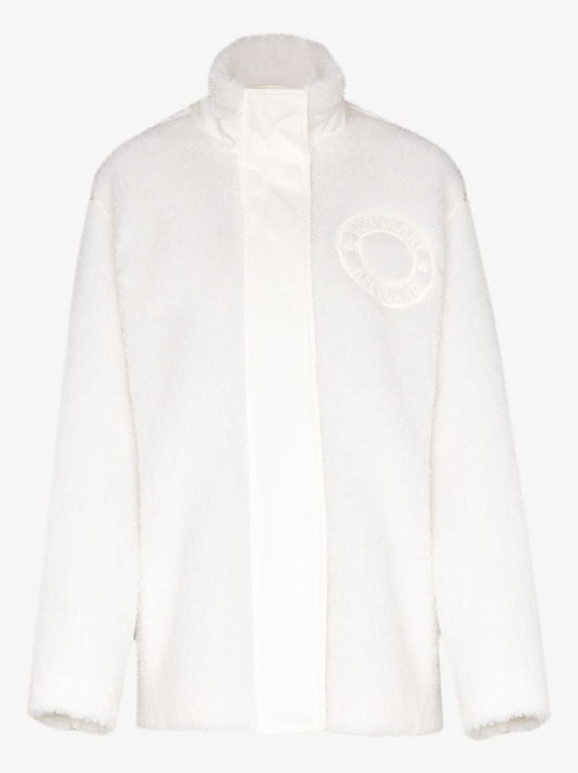White Embroidered Logo Fleece Jacket