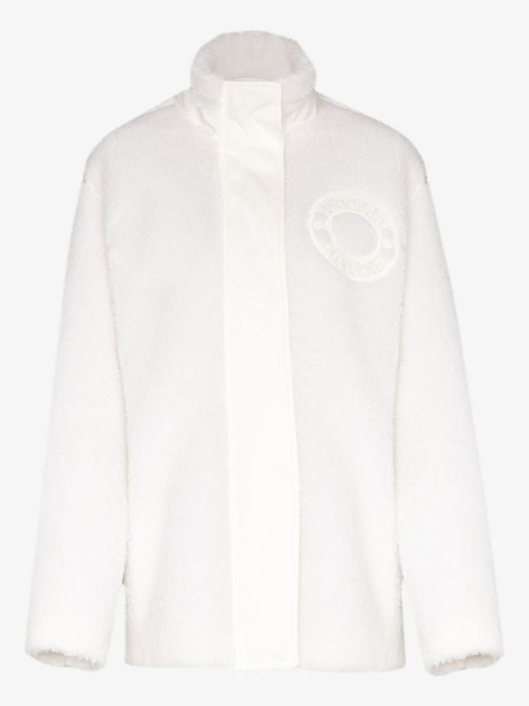 White Embroidered Logo Fleece Jacket