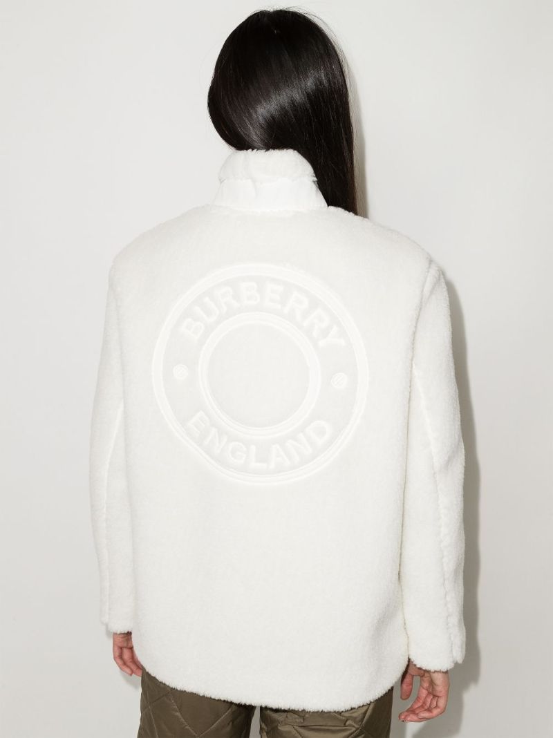 White Embroidered Logo Fleece Jacket
