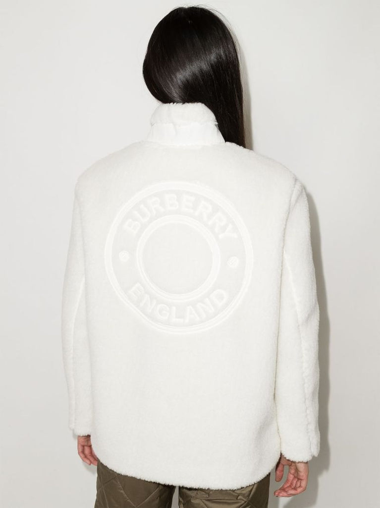 White Embroidered Logo Fleece Jacket