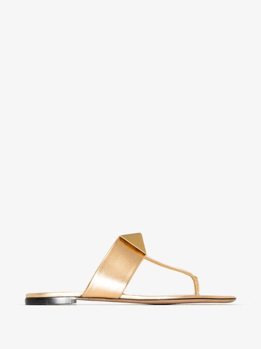 Gold Leather Stud Flat Sandals