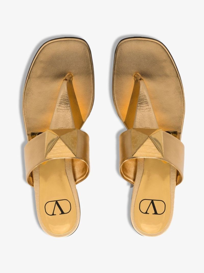 Gold Leather Stud Flat Sandals