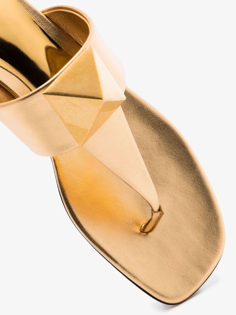 Gold Leather Stud Flat Sandals