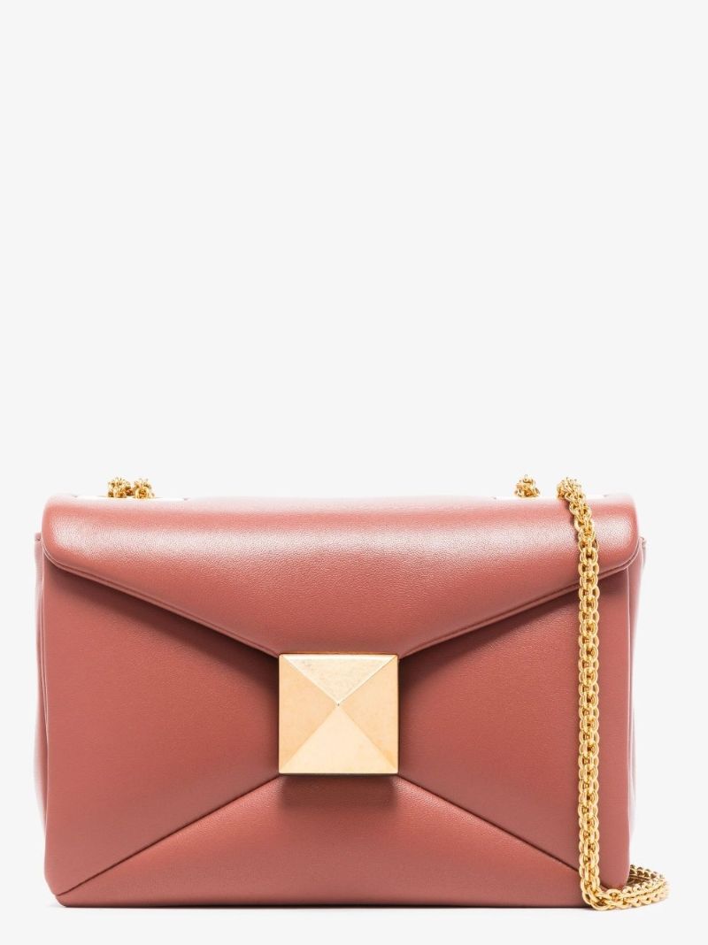Brown One Stud Leather Shoulder Bag