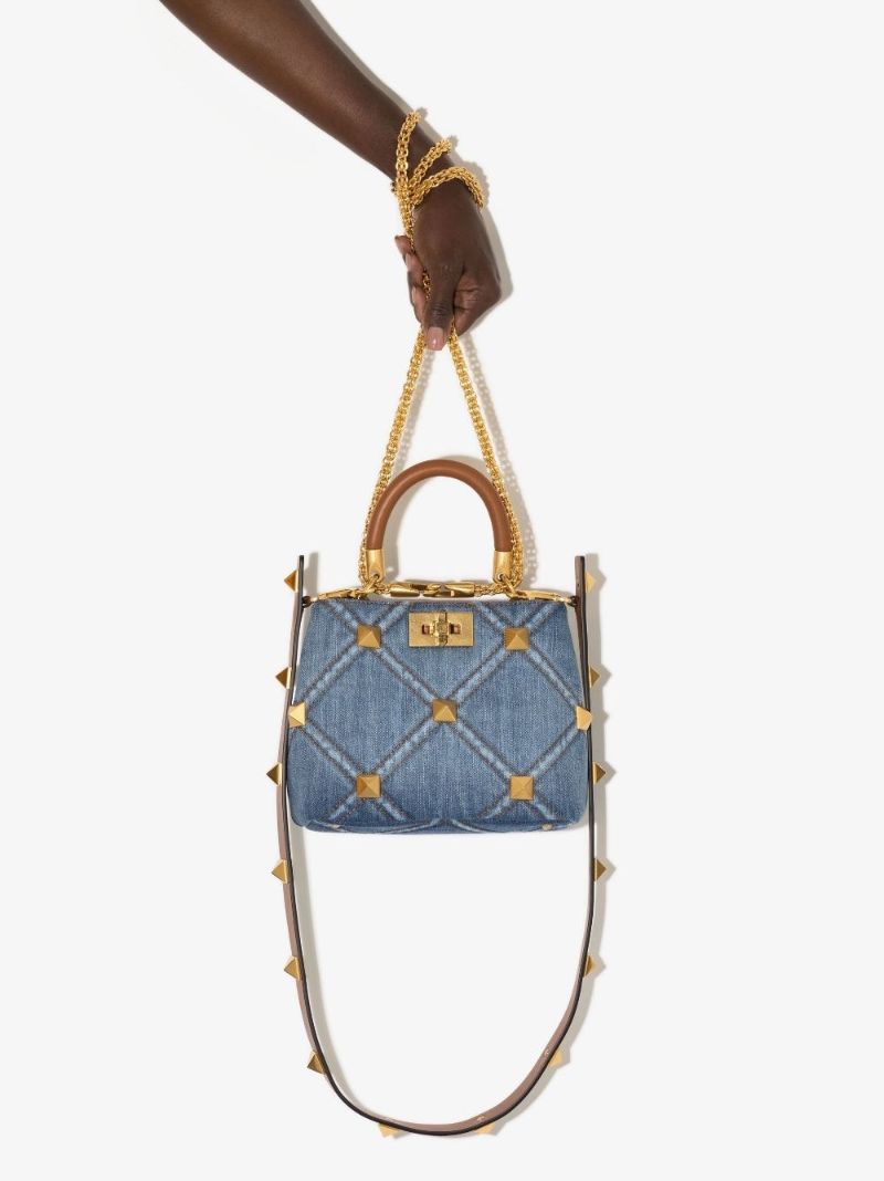 Blue Roman Stud Small Denim Shoulder Bag