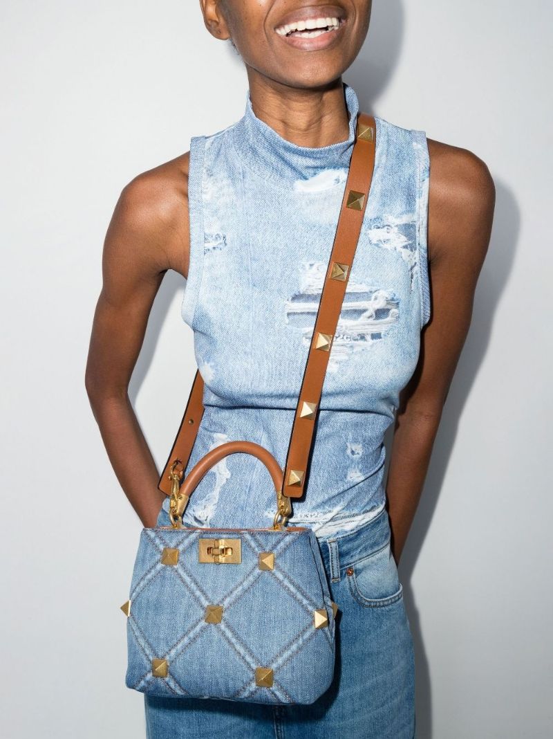 Blue Roman Stud Small Denim Shoulder Bag