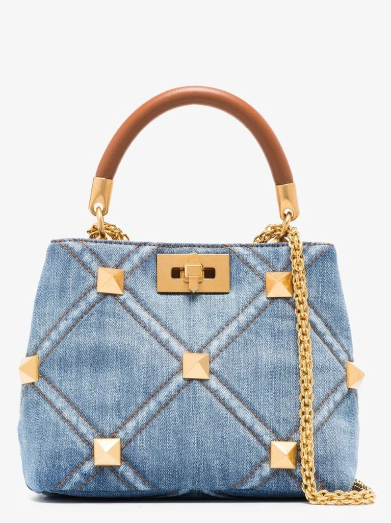 Blue Roman Stud Small Denim Shoulder Bag