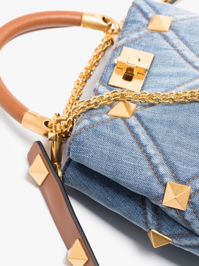 Blue Roman Stud Small Denim Shoulder Bag