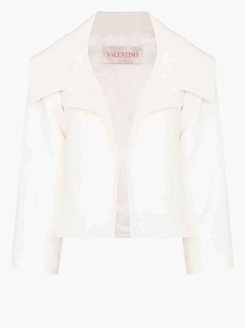 White Embroidered Flower Cropped Jacket