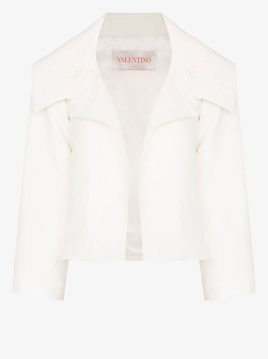 White Embroidered Flower Cropped Jacket