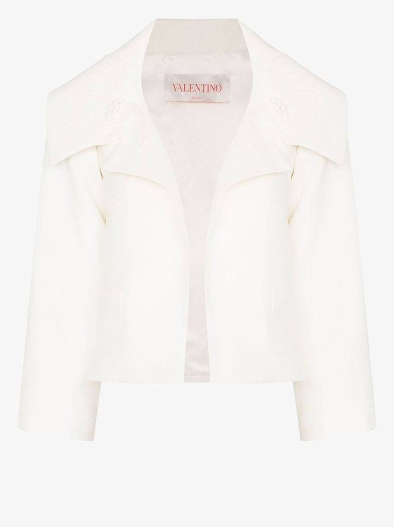 White Embroidered Flower Cropped Jacket