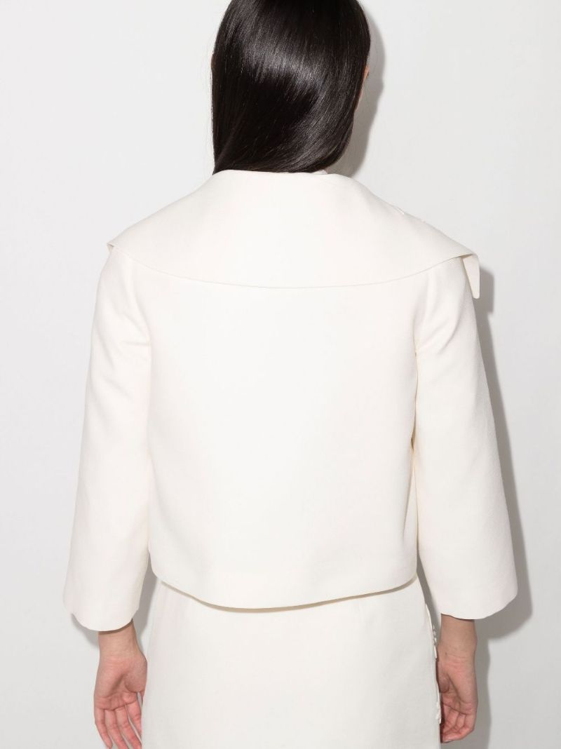 White Embroidered Flower Cropped Jacket