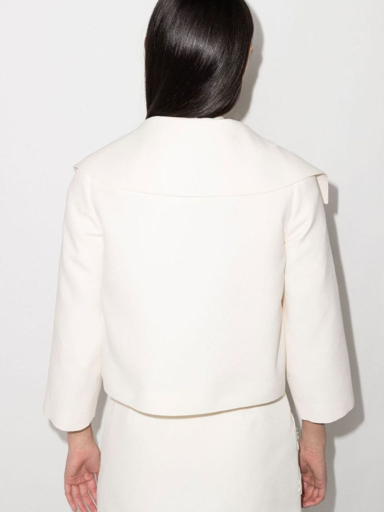 White Embroidered Flower Cropped Jacket