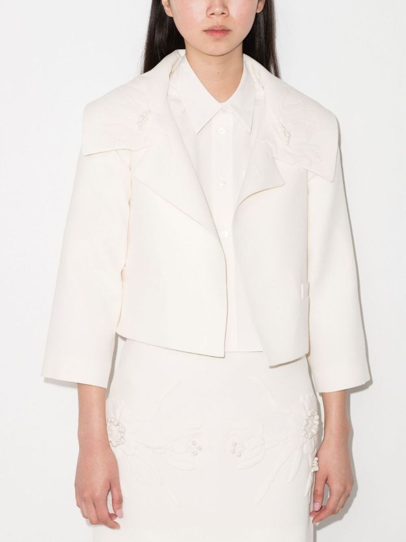 White Embroidered Flower Cropped Jacket