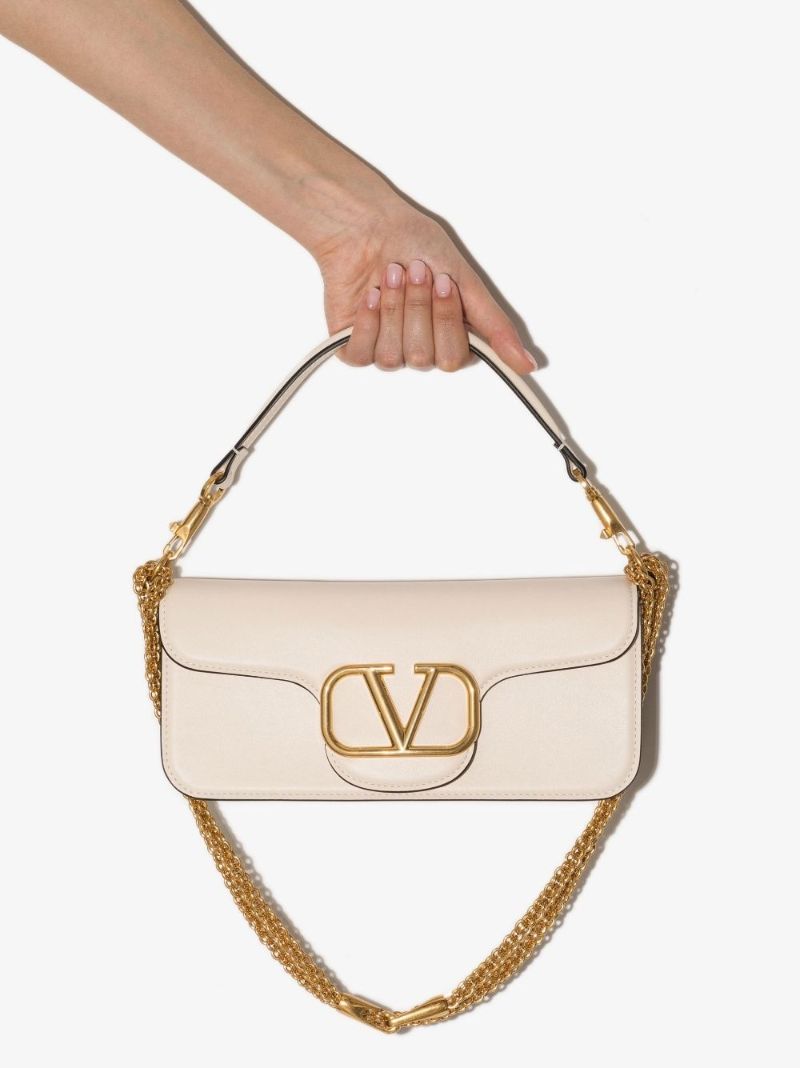 White Vlogo Baguette Leather Shoulder Bag