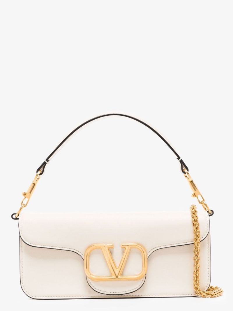 White Vlogo Baguette Leather Shoulder Bag