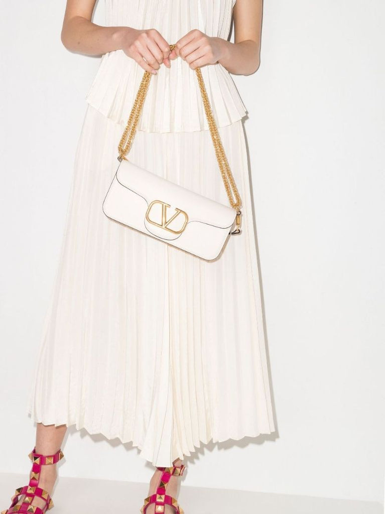 White Vlogo Baguette Leather Shoulder Bag