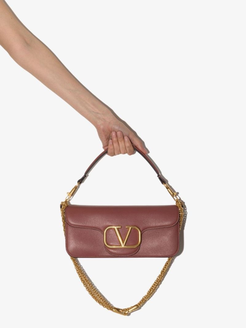 Brown Vlogo Baguette Leather Shoulder Bag