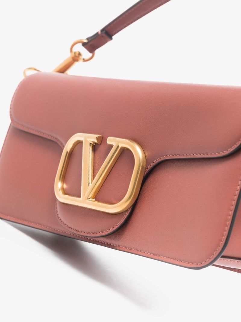 Brown Vlogo Baguette Leather Shoulder Bag