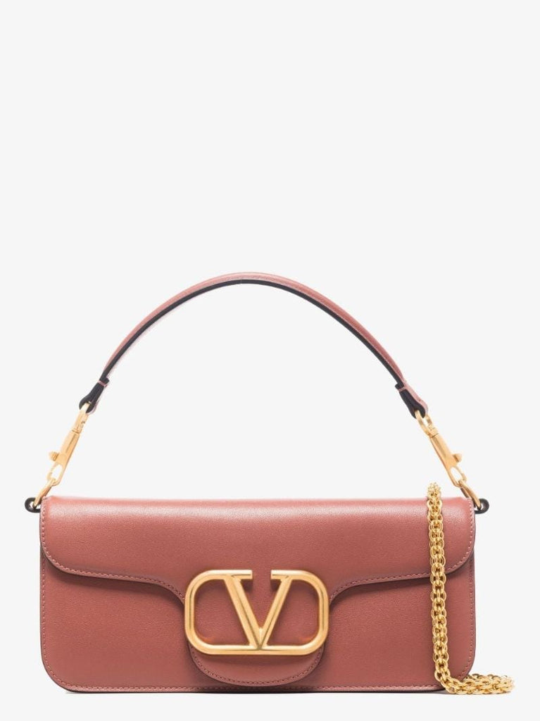 Brown Vlogo Baguette Leather Shoulder Bag