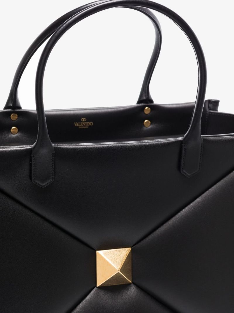 Black One Stud Large Leather Tote Bag