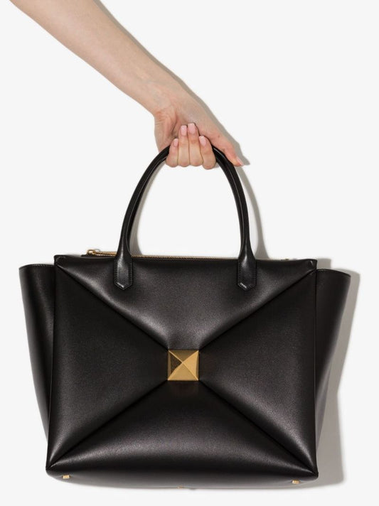 Black One Stud Large Leather Tote Bag