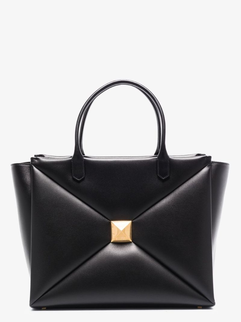 Black One Stud Large Leather Tote Bag