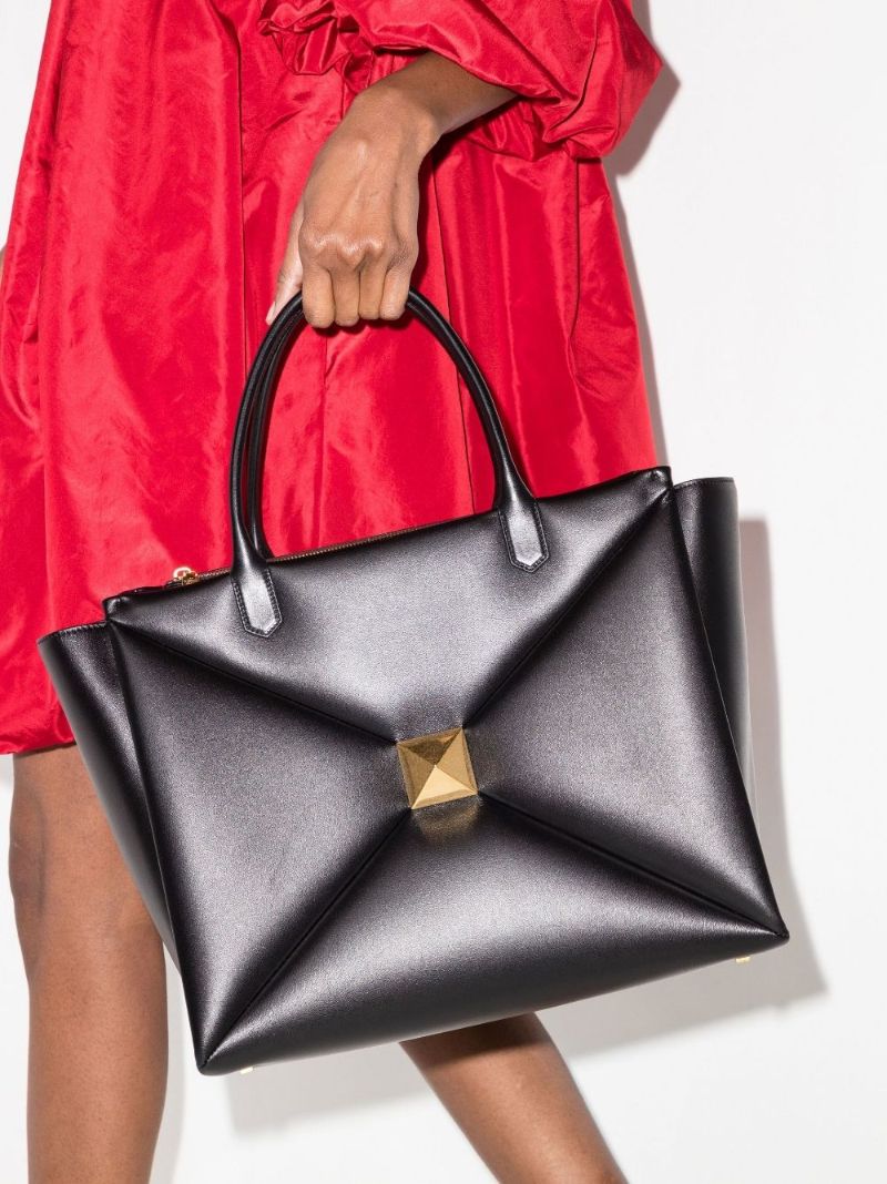 Black One Stud Large Leather Tote Bag