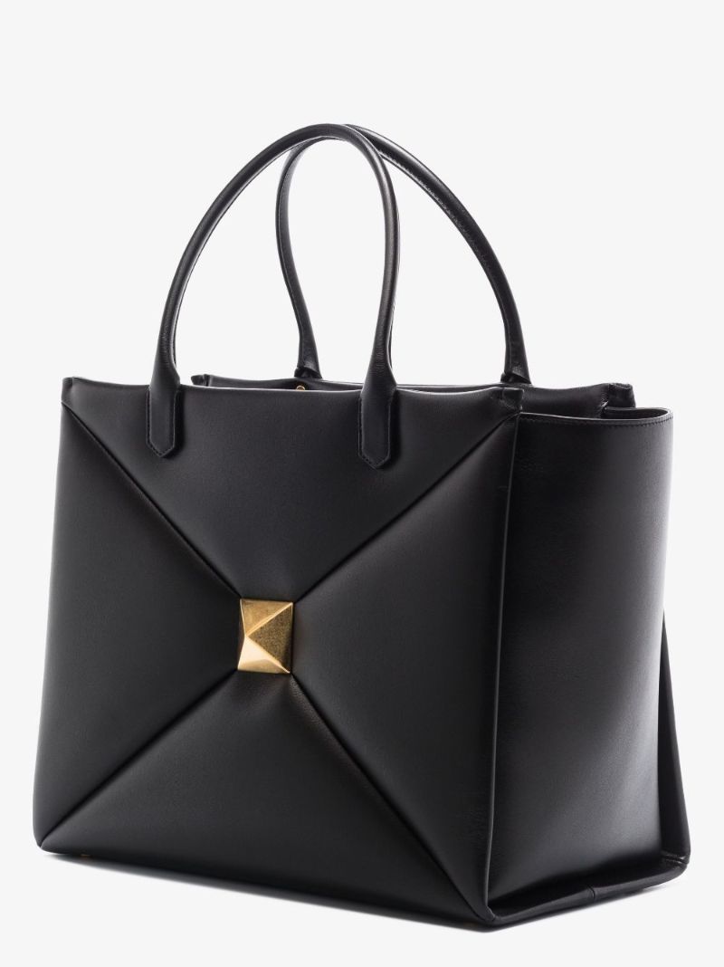 Black One Stud Large Leather Tote Bag