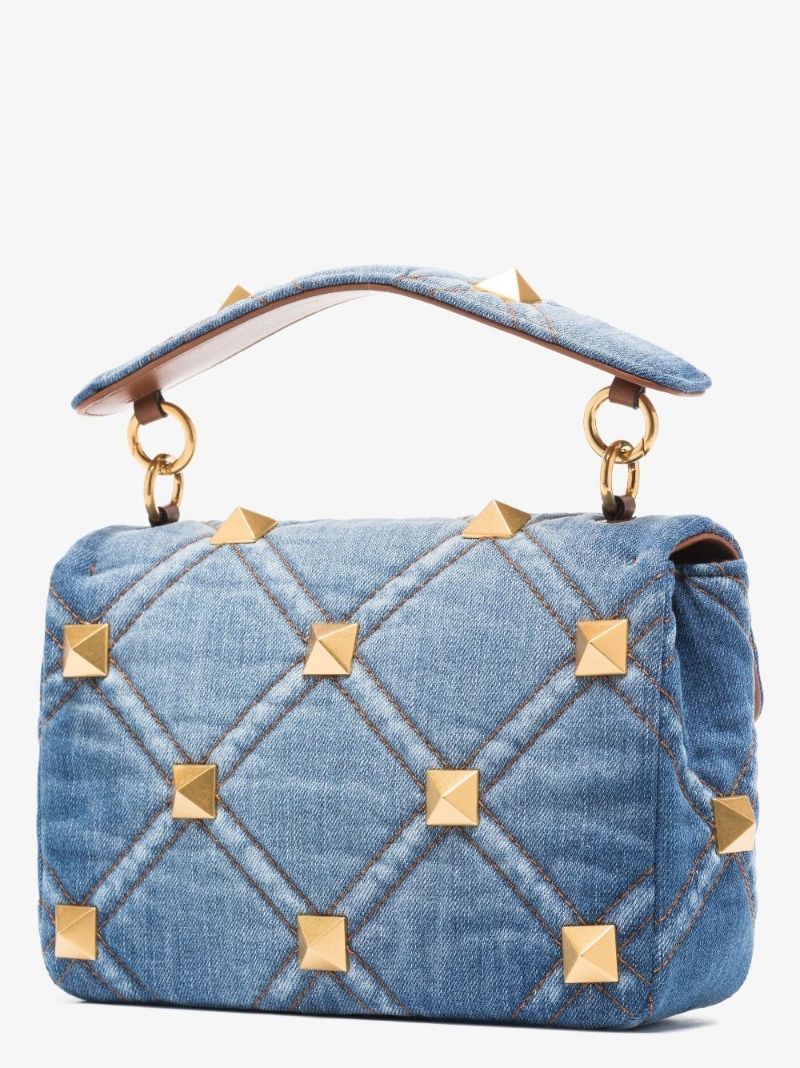 Blue Roman Stud Medium Denim Shoulder Bag