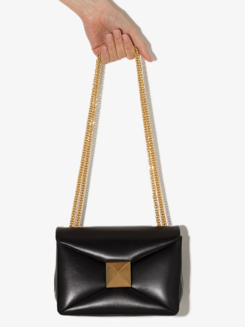 Black One Stud Leather Shoulder Bag