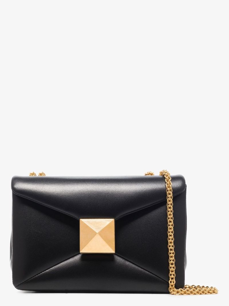Black One Stud Leather Shoulder Bag