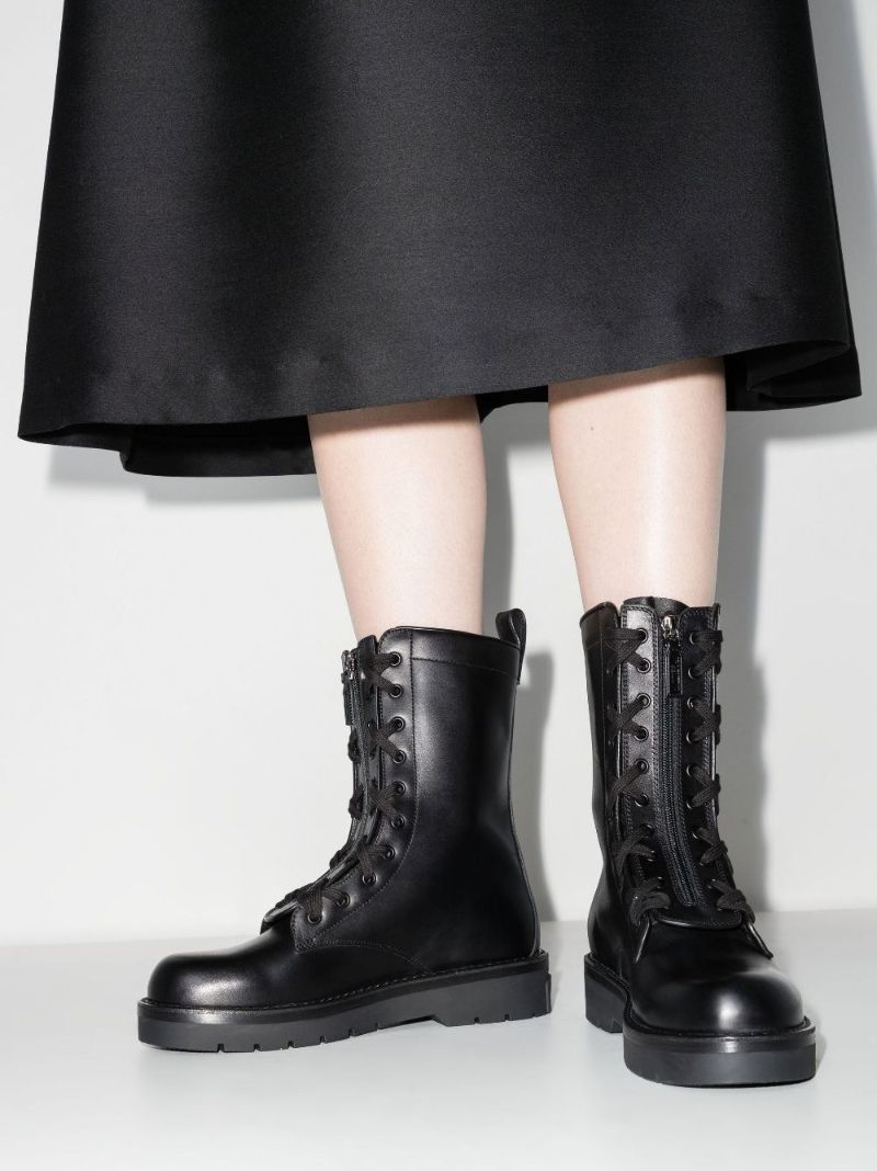 Black Rockstud Leather Combat Boots