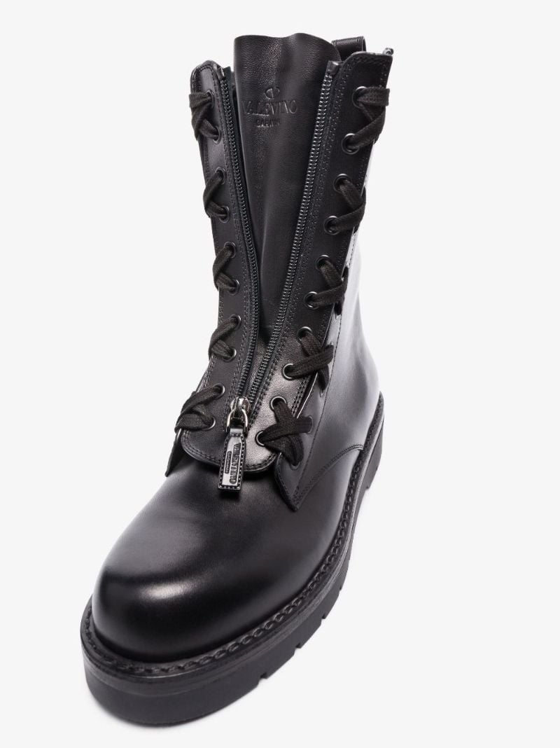 Black Rockstud Leather Combat Boots