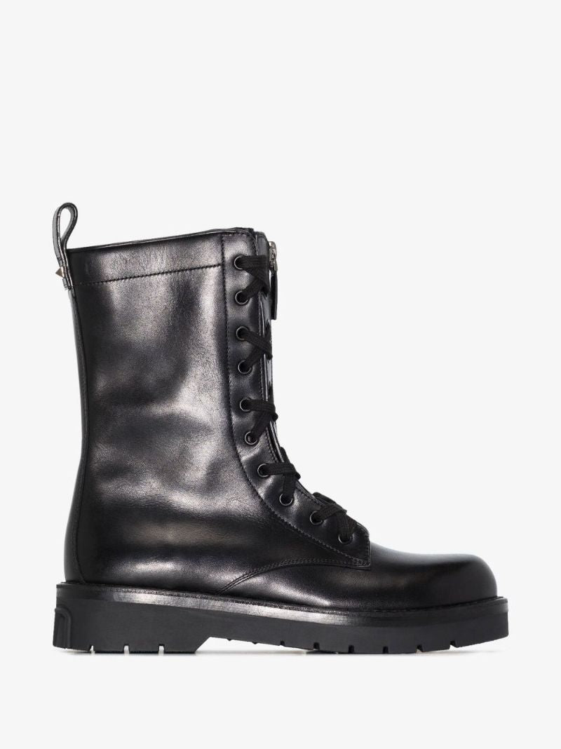 Black Rockstud Leather Combat Boots