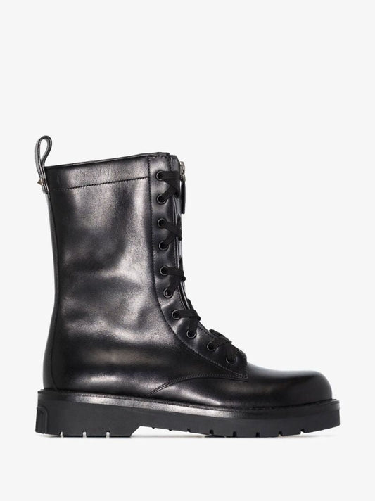 Black Rockstud Leather Combat Boots