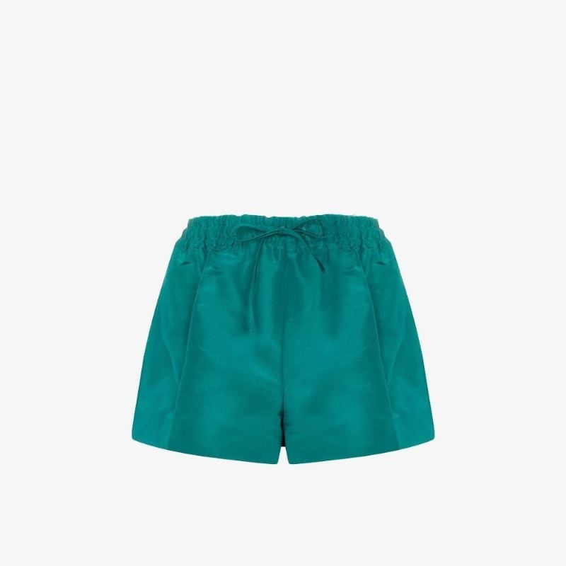 Green Drawstring Silk Shorts