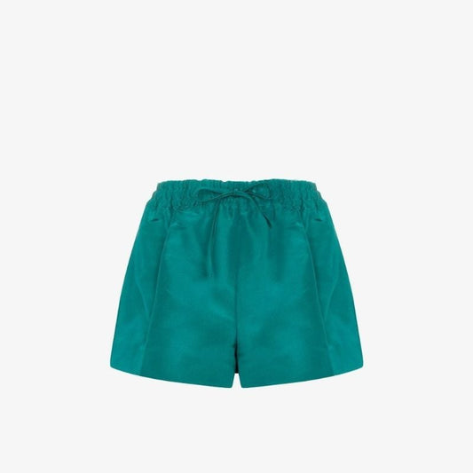 Green Drawstring Silk Shorts