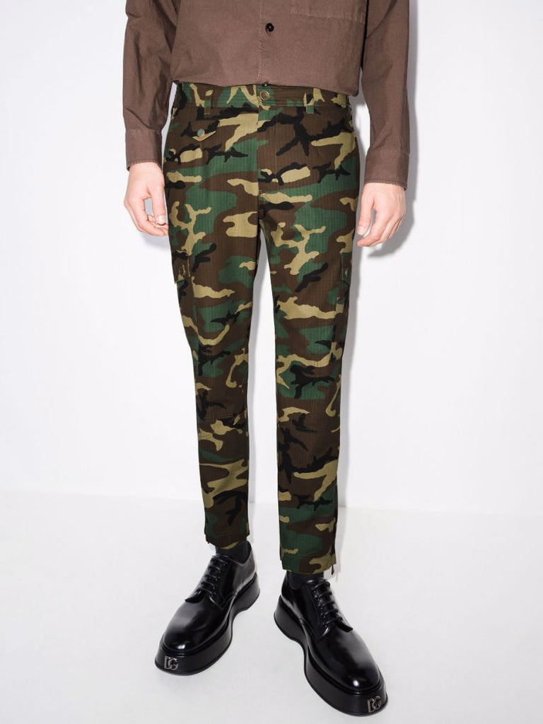 Camouflage Print Cargo Cotton Trousers