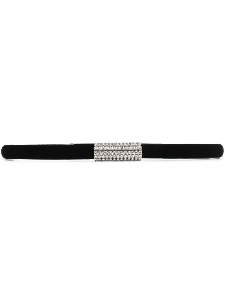 Black Tubular Rhinestone Velvet Belt