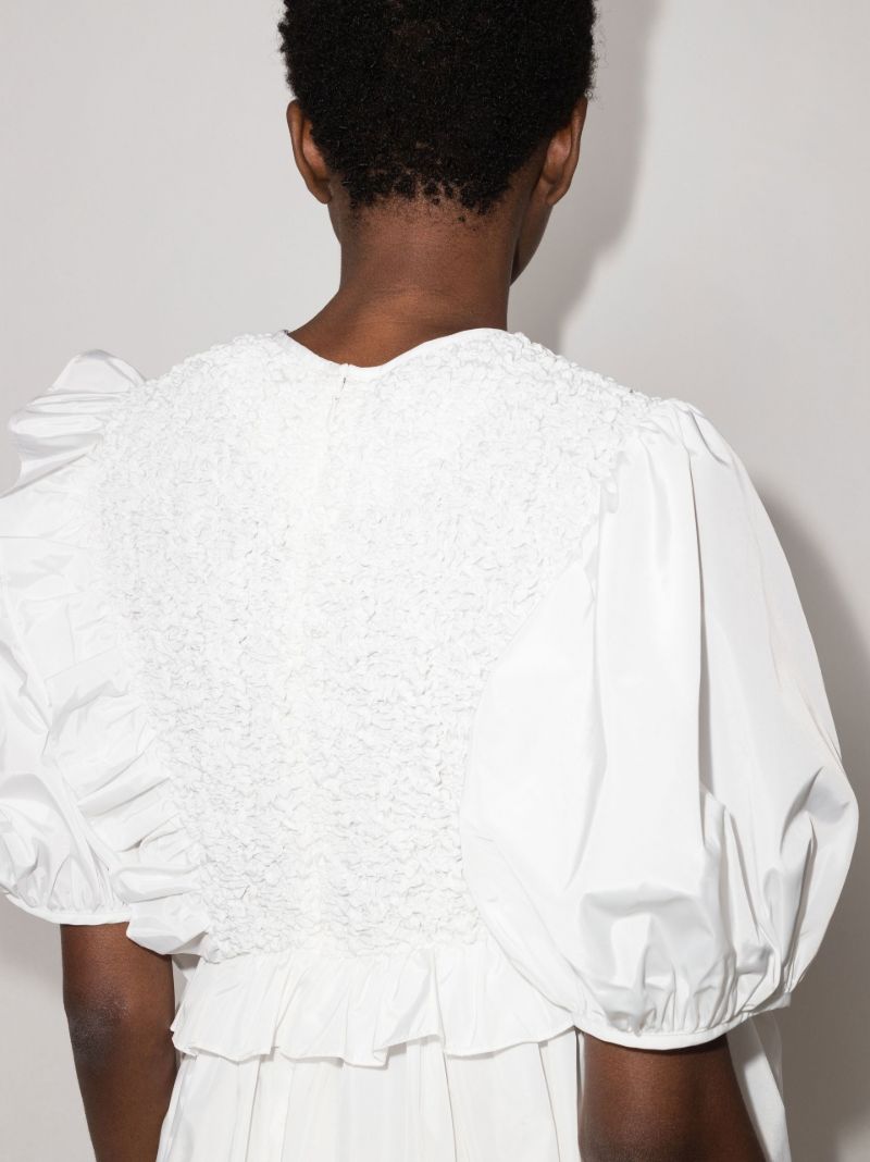 White Carlotta Asymmetric Ruffled Blouse